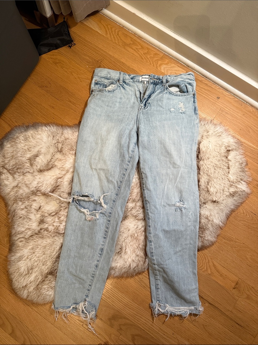 pistola Light Wash Distressed Boyfriend Jeans